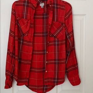 Orange Plaid Button Down Flannel